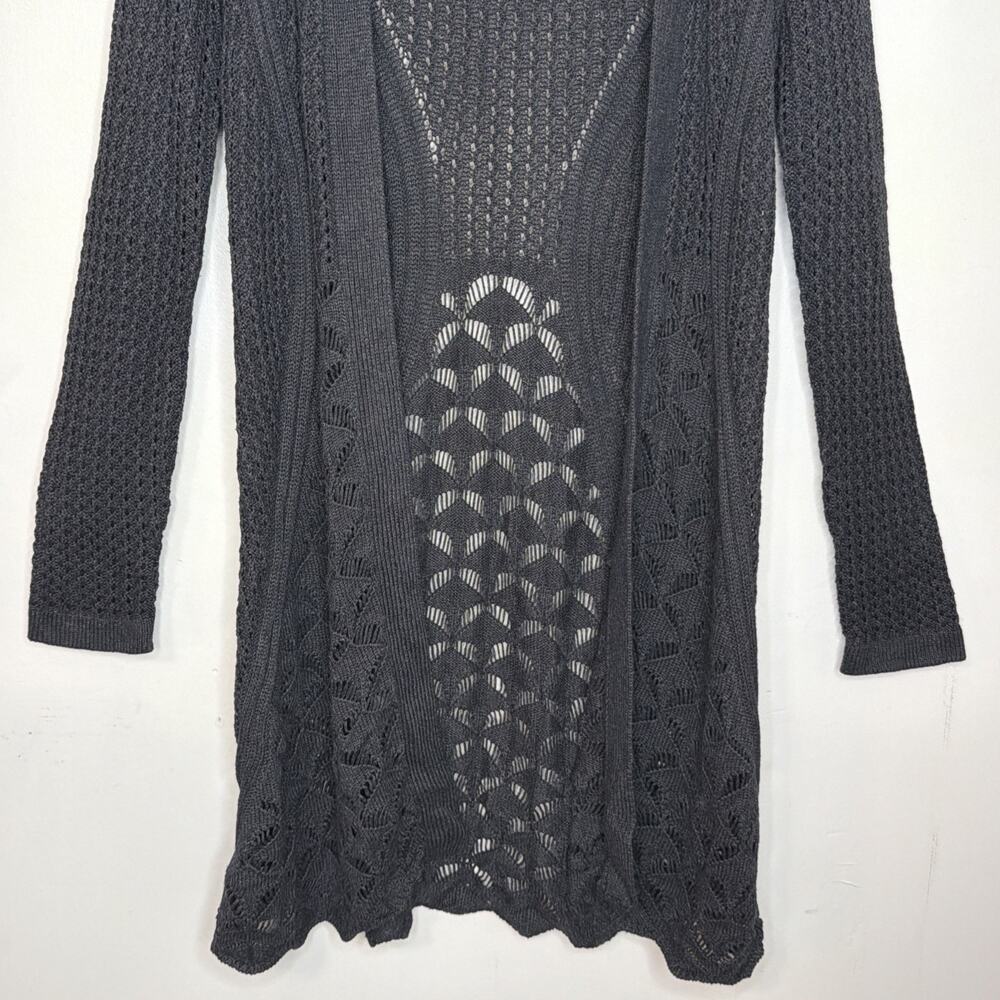BELLDINI Women's size LARGE Open Front Sweater Cardigan Eyelet Knit Dark GRAY - Picture 3 of 15